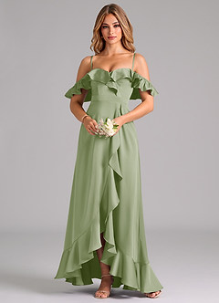 Azazie Lyra Bridesmaid Dresses Dusty Sage A-Line Off the Shoulder Stretch Satin Convertible Dress image5