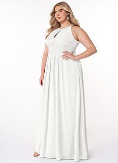Azazie Bonnie Bridesmaid Dresses White A-Line Keyhole Ruched Chiffon Dress image8