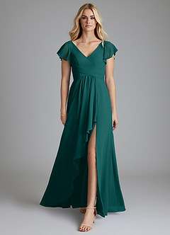 Azazie Omari Bridesmaid Dresses Peacock A-Line Chiffon Dress image3