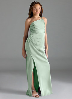 Azazie Eren Junior Agave Sheath Pleated Stretch Satin Dress image4