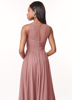 Azazie Nina Brautjungfernkleider A-Linie Plissee Chiffon Kleid Altrosa image3