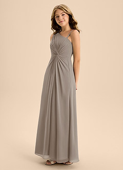 Azazie Brooke Junior Abito A-Line in Chiffon Spacco Laterale Taupe image6