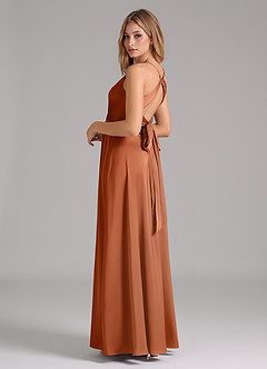 Azazie Evalleen Bridesmaid Dresses Copper A-Line Pleated Stretch Satin Dress image7