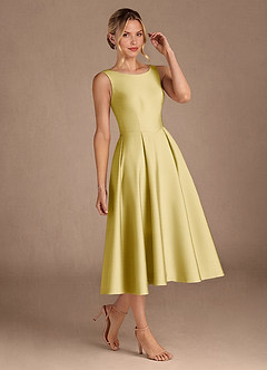 Azazie Fulton Abiti per la Madre della Sposa Abito A-Line in Raso Elasticizzato Plissettato Sorbetto Al Limone image2