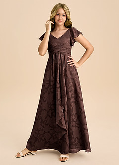 Azazie Omari Junior Abito A-Line in Burnout Floreale Plissettato Ganache image5