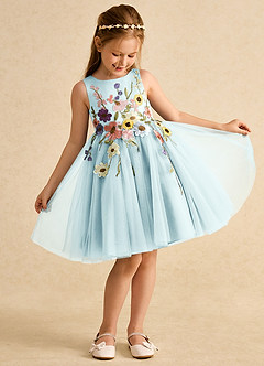 Azazie Prima Flower Girl Dresses Sea Glass A-Line Bow Tulle Dress image3