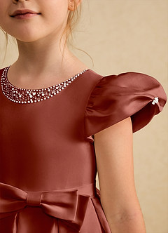 Azazie Pearl Abiti da Ragazza di Fiori Abito Principessa in Raso Opaco Plissettato Auburn image6