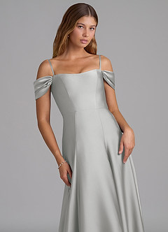 Azazie Seriana 신부 들러리 드레스 A라인 오프 더 숄더 스트레치 새틴 바닥 길이 드레스 image2