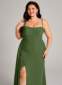 Azazie Amyra Bridesmaid Dresses Olive Sheath Off the Shoulder Chiffon Convertible Dress image11