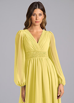 Azazie Palerma Bridesmaid Dresses Canary A-Line Long Sleeve Chiffon Dress image6