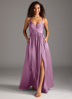 Azazie Alia Bridesmaid Dresses Wisteria A-Line Pleated Stretch Satin Dress image5
