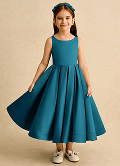 Azazie Babs Blumenmädchenkleider Ballkleid Plissee Matte Satin Kleid Tintenblau image2