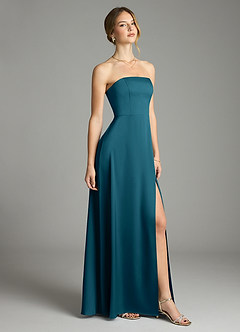 Azazie Wren Bridesmaid Dresses Ink Blue A-Line Strapless Stretch Satin Convertible Dress image1