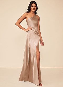 Azazie Maron Bridesmaid Dresses English Rose A-Line One Shoulder Stretch Satin Dress image3