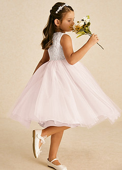 Azazie Missy Flower Girl Dresses Ivory Rose Petal A-Line Sleeveless Tulle Dress image3