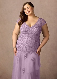 Azazie Romy vestidos de madre de la novia Vestido de Glicinia de Tul de Sirena con Cuello en V Lentejuelas image11