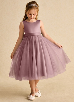 Azazie Winnie Flower Girl Dresses Dusty Rose Ball-Gown Bow Tulle Dress image2