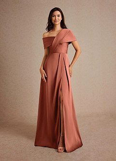 Azazie Milton Mother of the Bride Dresses Clay A-Line Pleated Stretch Satin Dress image5