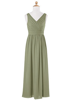 Azazie Kora Junior A-Linie Plissee Chiffon Kleid Pistazie image5