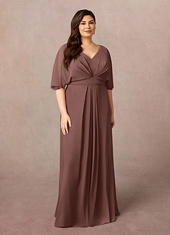 Azazie Oksana Vestidos para mãe da noiva Vestido Café Expresso de Chiffon de Linha A com Plissado image6