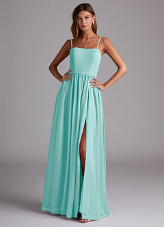 Azazie Calianna Bridesmaid Dresses Aqua A-Line Off the Shoulder Chiffon Convertible Dress image1