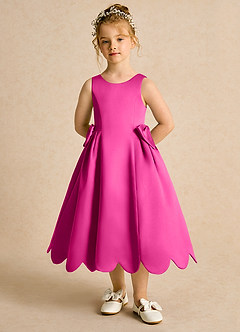 Azazie Macaroon Robe Demoiselle D'honneur Fillette Robe Princesse en Mat Satiné Arc Fuchsia image4