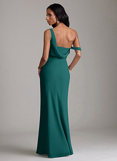 Azazie Madelyn Bridesmaid Dresses Peacock Mermaid One Shoulder Chiffon Convertible Dress image2