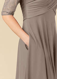 Azazie Gracelyn Mother of the Bride Dresses Taupe A-Line Lace Dress image7