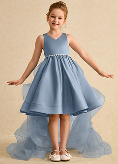 Azazie Julietta Flower Girl Dresses Dusty Blue Ball-Gown Convertible Tulle Dress image2