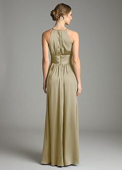 Azazie Bonnie Bridesmaid Dresses Moss Green A-Line Pleated Stretch Satin Dress image5