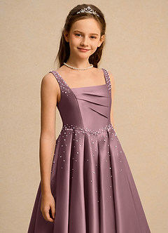 Azazie Mochi Girls Formal Jurken voor bloemenmeisjes Baljurk Jurk van Mat Satijn Geplooide Vintage Mauve image7