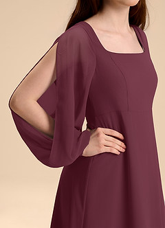 Azazie Bondi Junior Vestido de Cabernet de Gasa de Corte en A con Blusón image8