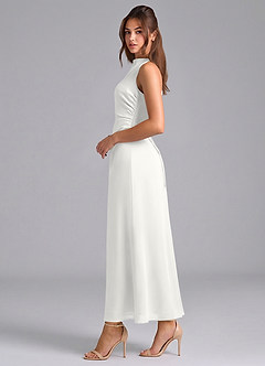 Azazie Evadne 신부 들러리 드레스 쉬스 주름진 쉬폰 발목 길이 드레스 image5