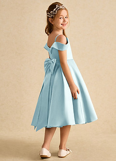 Azazie Favia Flower Girl Dresses Sea Glass A-Line Off the Shoulder Matte Satin Dress image3