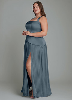 Azazie Stephanie Vestidos de damas de honor Vestido Crepúsculo de Satén Elástico de Línea A con Plisado image10