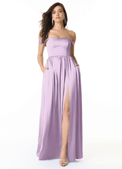 Azazie Morana Brautjungfernkleider Wandelbar A-Linie Schulterfrei Stretch-Satin Kleid Frostiges Flieder image1