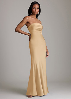 Azazie Saylor Brudtärnklänningar Klä av Sjöjungfru i Stretch Satin Axelbandslös Guld image4