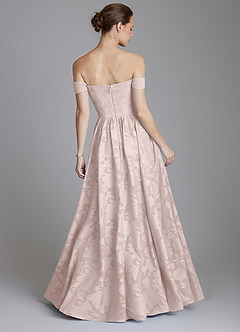 Azazie Raisa Bridesmaid Dresses Blushing Pink A-Line Off the Shoulder Floral Burnout Dress image2