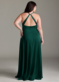 Azazie Davis Bridesmaid Dresses Emerald A-Line Pleated Stretch Satin Dress image8