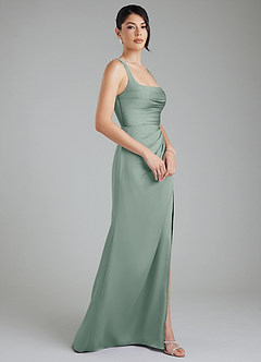 Azazie Sierra Bridesmaid Dresses Silver Sage A-Line Corset Stretch Satin Dress image3