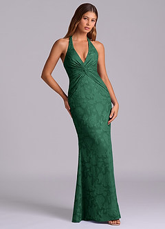Azazie Valerie Final Sale Dark Green Mermaid Pleated Floral Burnout Dress image5