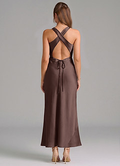 Azazie Evadne Jurken voor bruidsmeisjes Jurk van Stretch Satijn met Kolom Geplooid Ganache image5