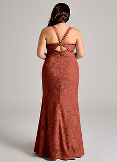 Azazie Mero Bridesmaid Dresses Terracotta Sheath Pleated Floral Burnout Dress image8