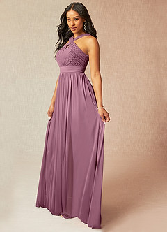 Azazie Hillian Bridesmaid Dresses Vintage Mauve A-Line Halter Pleated Mesh Dress image3