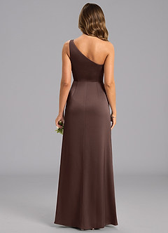 Azazie Feby Bridesmaid Dresses Ganache A-Line One Shoulder Stretch Satin Dress image2