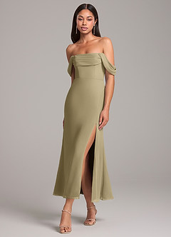 Azazie Saige Bridesmaid Dresses Moss Green Sheath Off the Shoulder Chiffon Convertible Dress image3