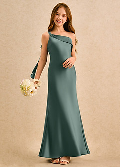 Azazie Almond Girls Formal Blumenmädchenkleider Etui One-Shoulder Stretch-Satin Kleid Seemoos image2