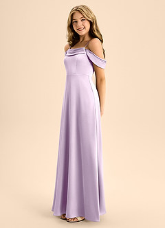 Azazie Anselie Junior Vestido de Lila Esmerilada de Satén Elástico de Corte En A con Vestidos sin tirantes image6