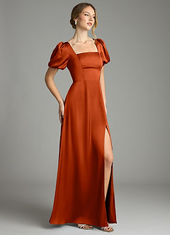 Azazie Fyona Robes de demoiselle d'honneur Robe Trapèze en Satin extensible Plissée Paprika image5