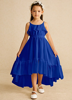 Azazie Karmen Flower Girl Dresses Royal Blue A-Line Ruched Chiffon Dress image1
